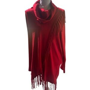 NEW DIRECTIONS Cowl Neck Fringe Wrap Front Knit Sweater Red Size 1X